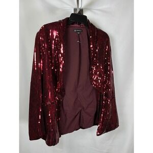 INC International Concepts Womens Burgundy Sequin Blazer Jacket Wine Red Medium